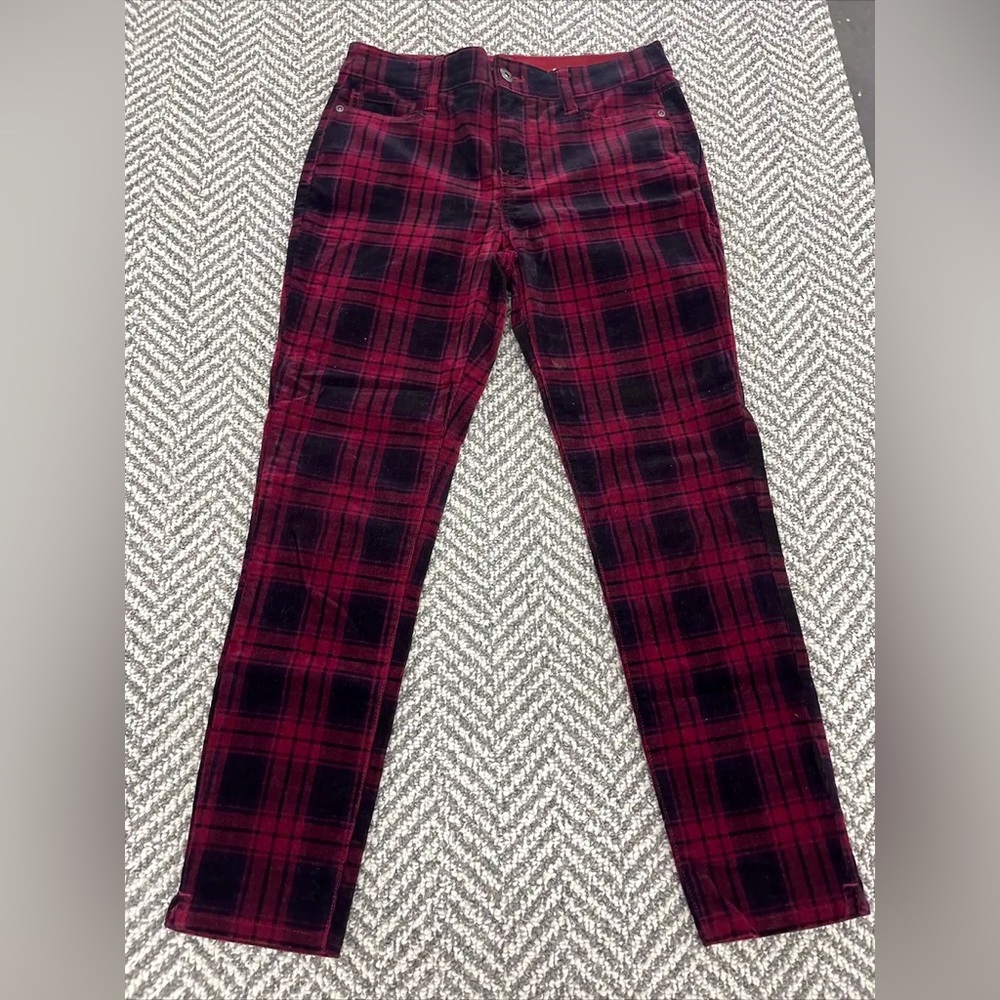 St John Bay Red Black Plaid Velvet Skinny Pant